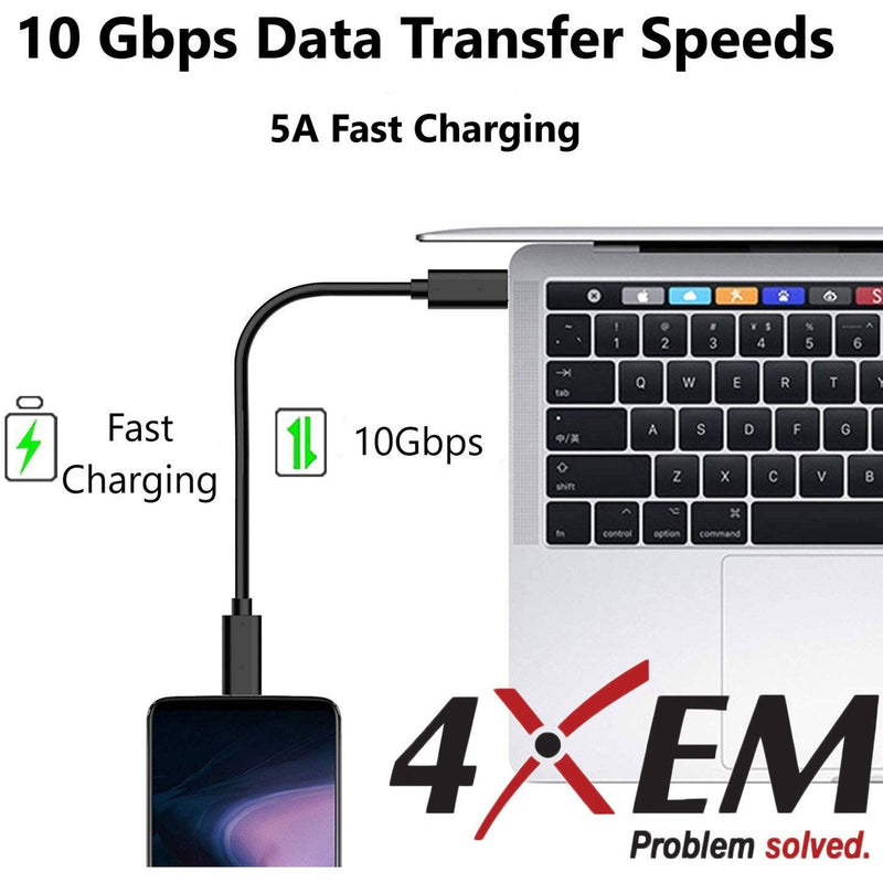 Illustration showing fast charging and data transfer capabilities with laptop and smartphone