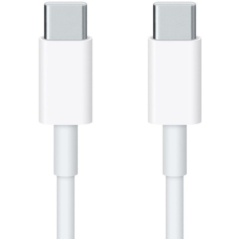 White USB-C to USB-C cable with nickel-plated connectors showing both ends