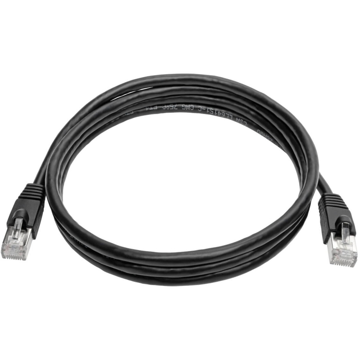 Full length view of black Cat6a network cable with RJ45 connectors on both ends-alternate-image2