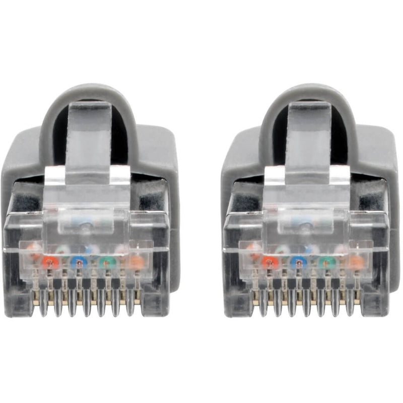 Detailed view of RJ45 connector pin layout showing internal wiring and shielding