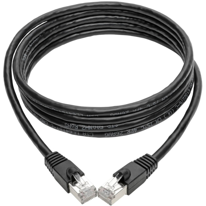 Full length view of black Cat6a network cable showing flexible cable design