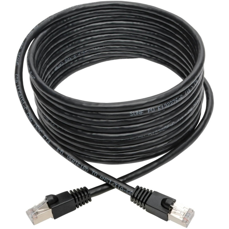 Full length view of 15ft black Cat6a network cable with connectors