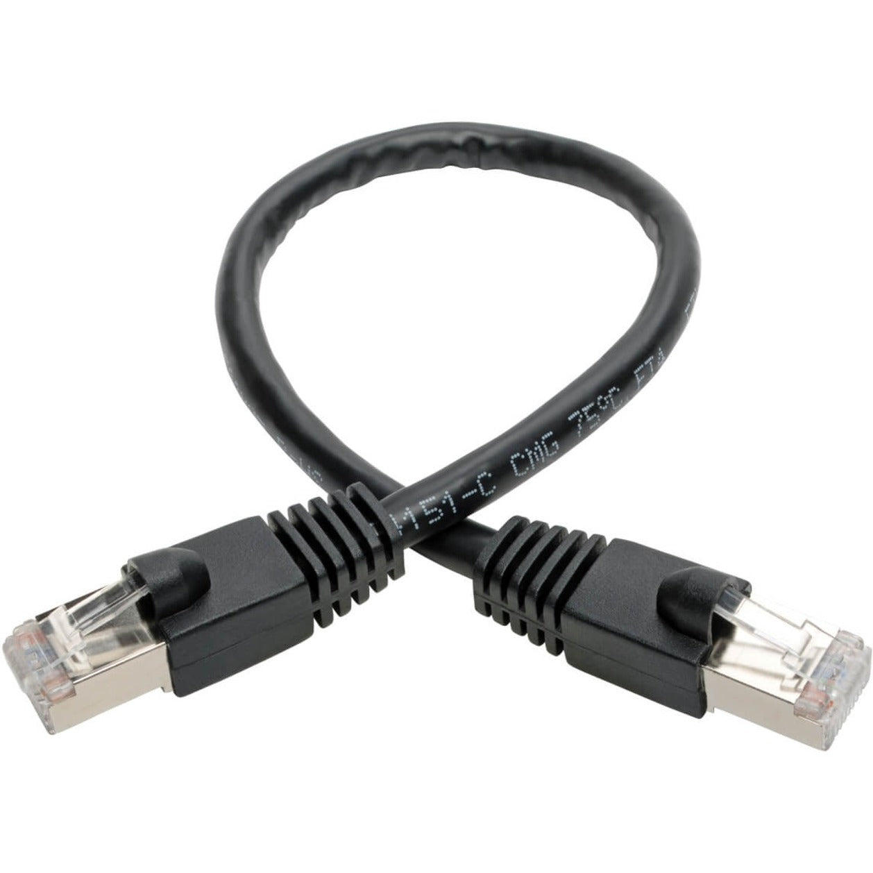 Side view of Cat6a patch cable showing flexible bend and both RJ45 connectors-alternate-image2