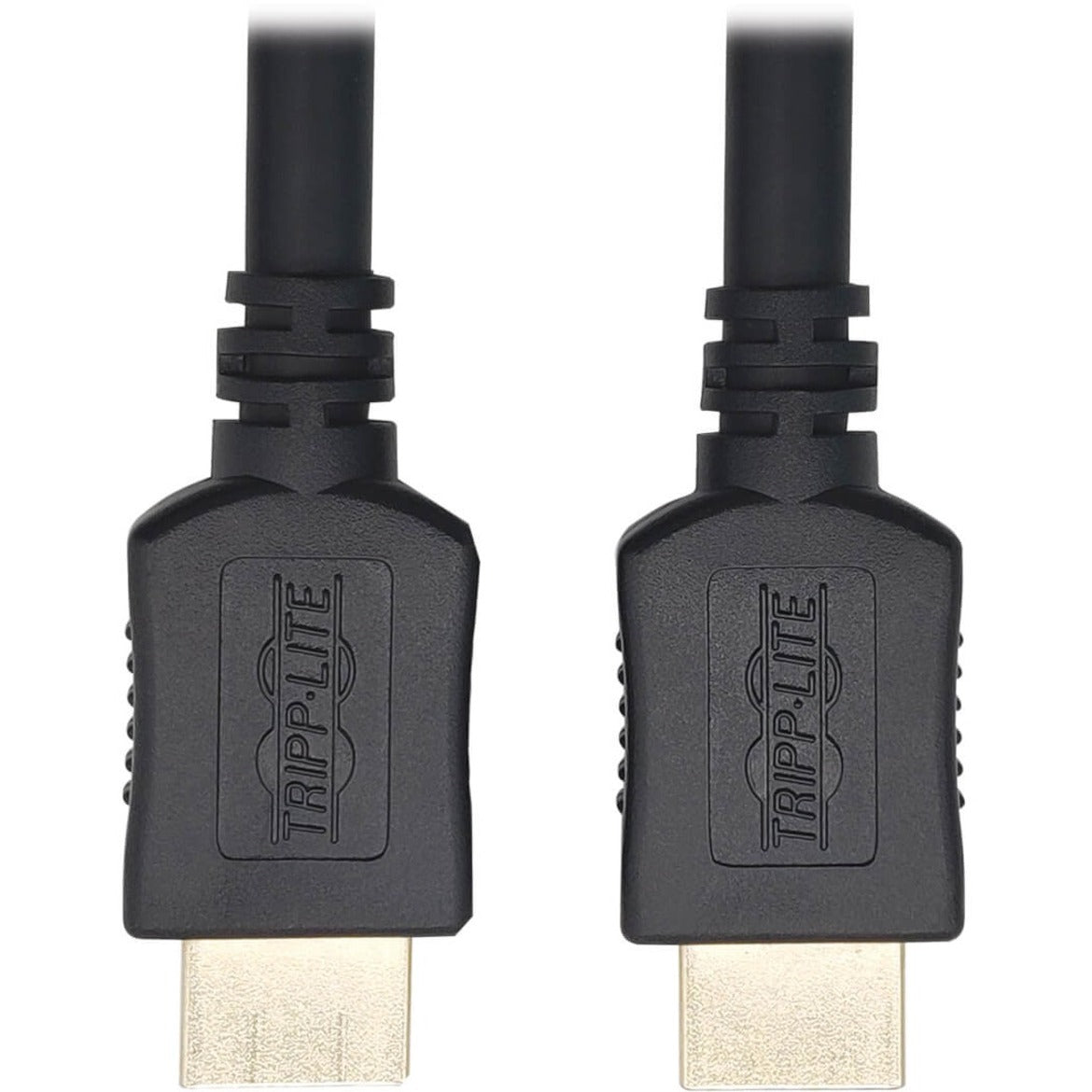 Close-up view of Tripp Lite HDMI cable connectors with gold-plated contacts and branded housing-alternate-image1