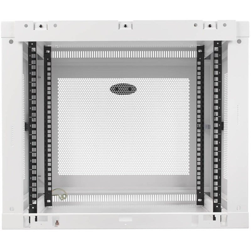 Interior view of SRW9UDPW showing adjustable mounting rails and numbered rack units