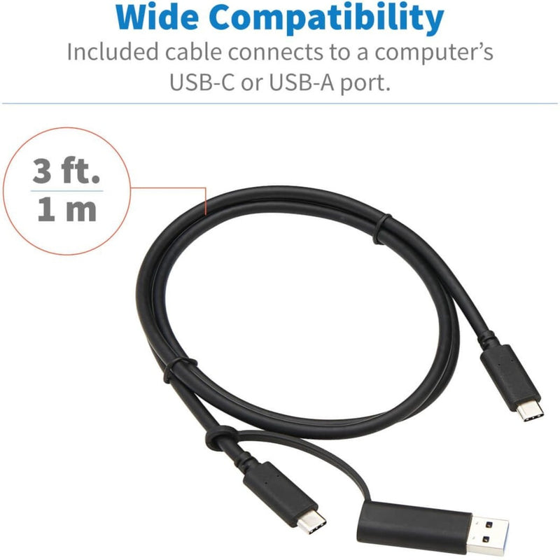 3-foot USB-C cable with USB-A adapter showing wide compatibility features