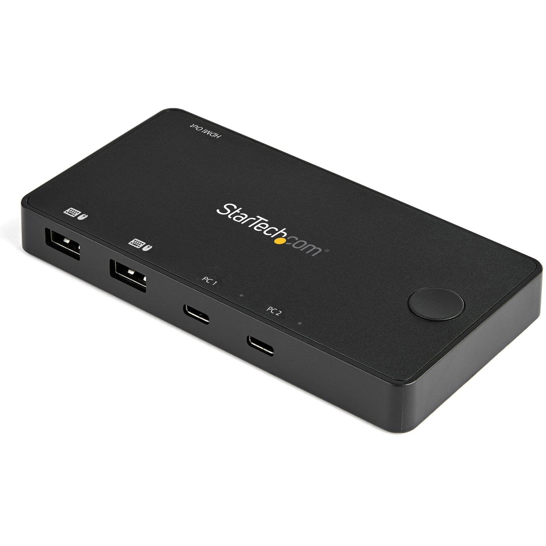 Top view of StarTech.com USB-C KVM switch showing USB ports, status indicators, and control button-alternate-image1