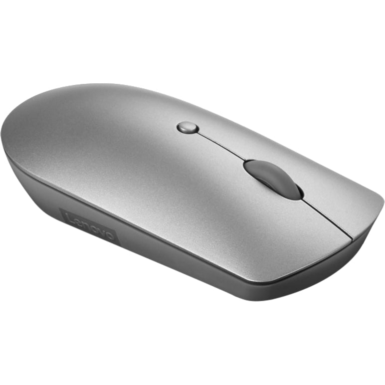 Side view of Lenovo 600 Bluetooth Silent Mouse showing sleek iron gray design and ergonomic profile