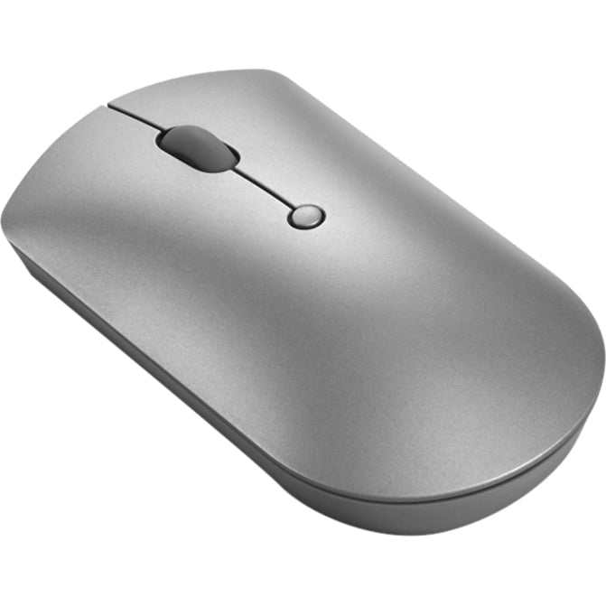 Top angled view of Lenovo 600 Bluetooth Silent Mouse highlighting its curved design and button placement