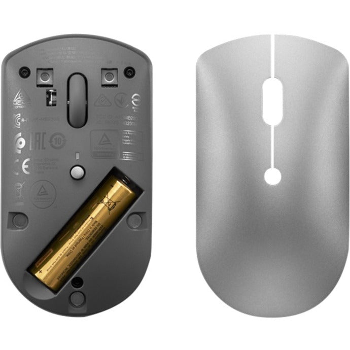 Battery compartment and underside view of Lenovo 600 Bluetooth Silent Mouse