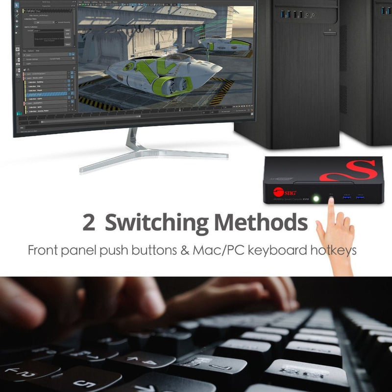 Illustration showing push button and keyboard hotkey switching methods