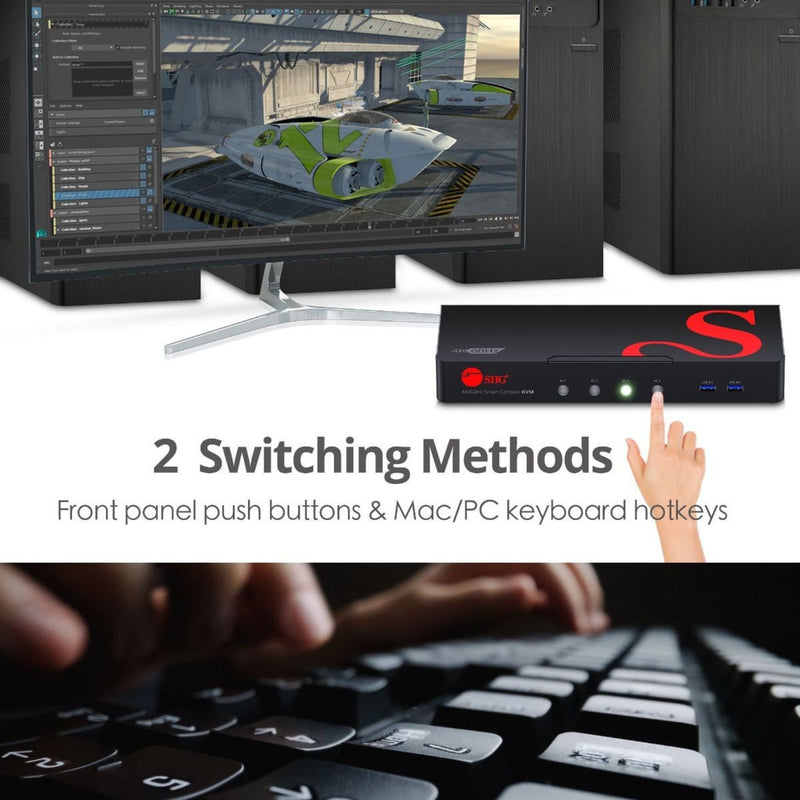 Illustration showing both button and hotkey switching methods