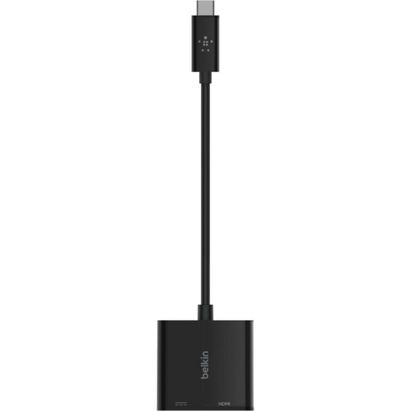 Front view of Belkin adapter highlighting minimalist design and port layout