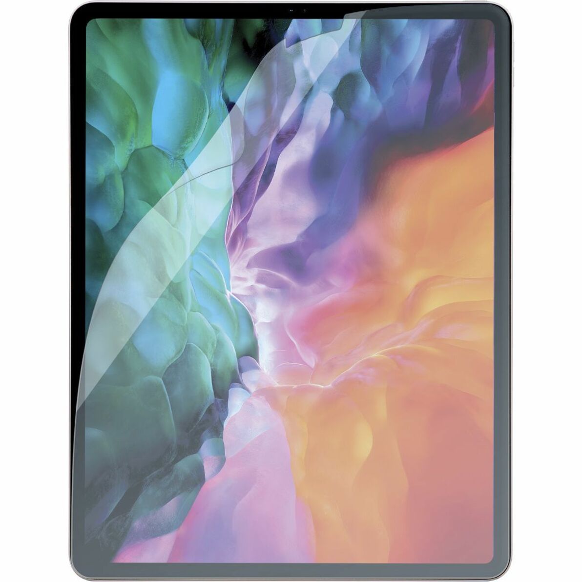 Targus screen protector applied to iPad Pro 12.9-inch showing crystal clear display with colorful background-alternate-image1