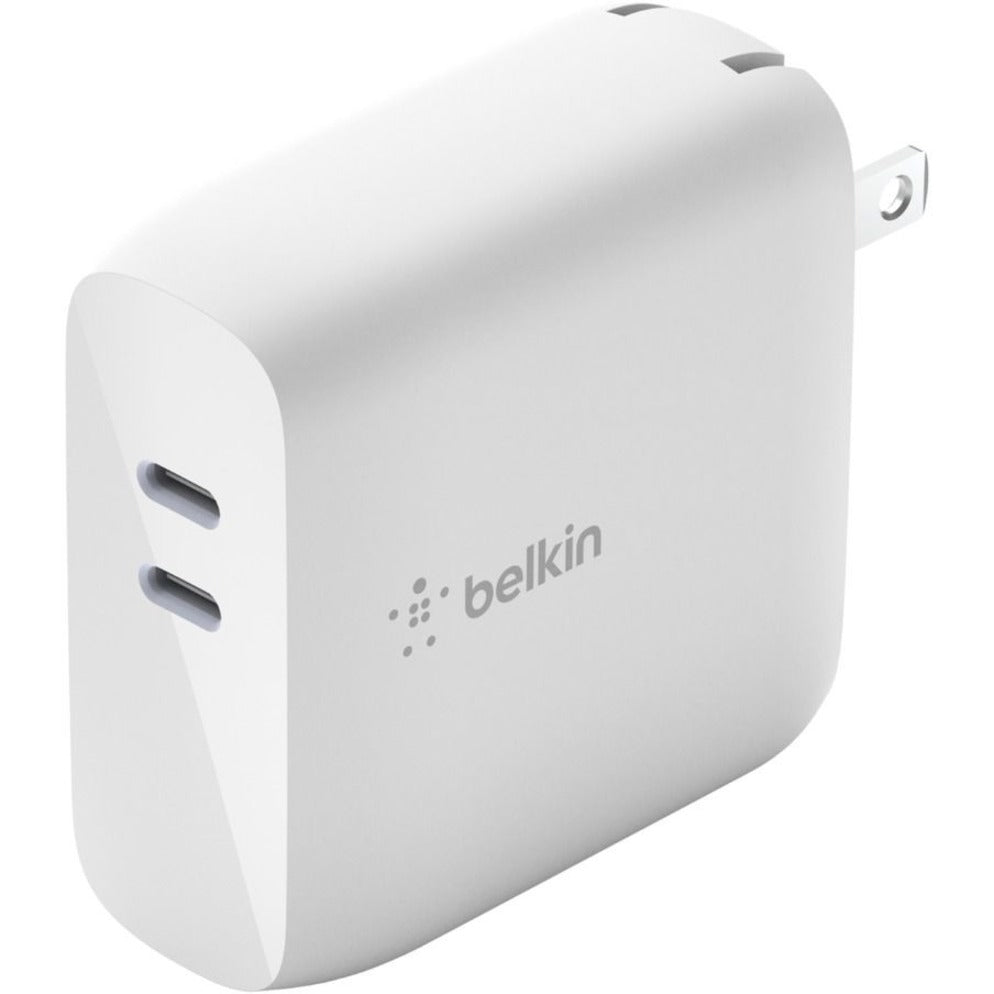 Belkin BoostCharge Dubbele USB-C GaN Muur Lader 68W en USB-C Kabel Laptop Chromebook Opladen - Voedingsadapter (WCH003DQ2MWH-B6) Stopgezet Stopgezet