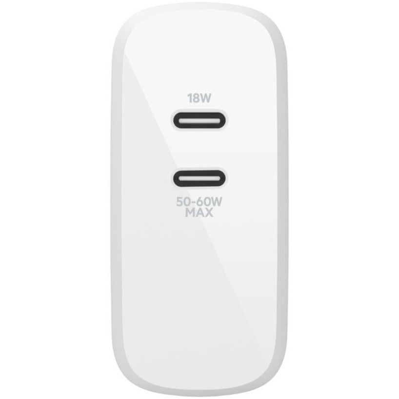 Belkin BoostCharge Dubbele USB-C GaN Muur Lader 68W en USB-C Kabel Laptop Chromebook Opladen - Voedingsadapter (WCH003DQ2MWH-B6) Stopgezet Stopgezet