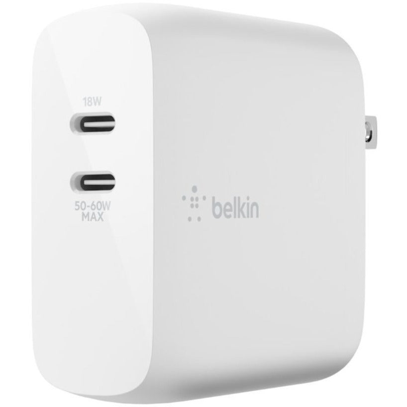 Belkin BoostCharge Dubbele USB-C GaN Muur Lader 68W en USB-C Kabel Laptop Chromebook Opladen - Voedingsadapter (WCH003DQ2MWH-B6) Stopgezet Stopgezet