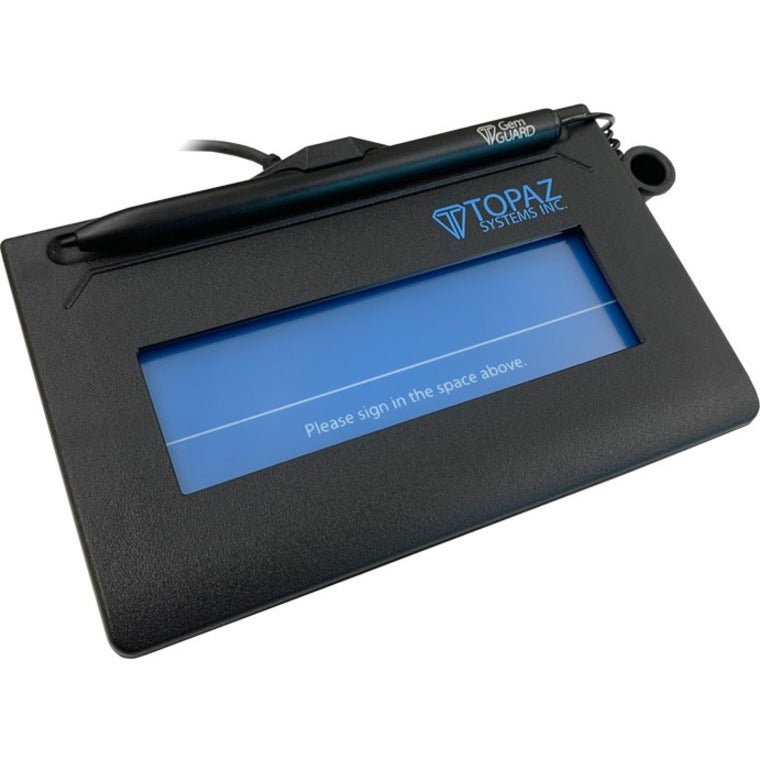 Topaz SigLite T-S460-HSX-R electronic signature pad with backlit LCD display and attached stylus in black finish-alternate-image1