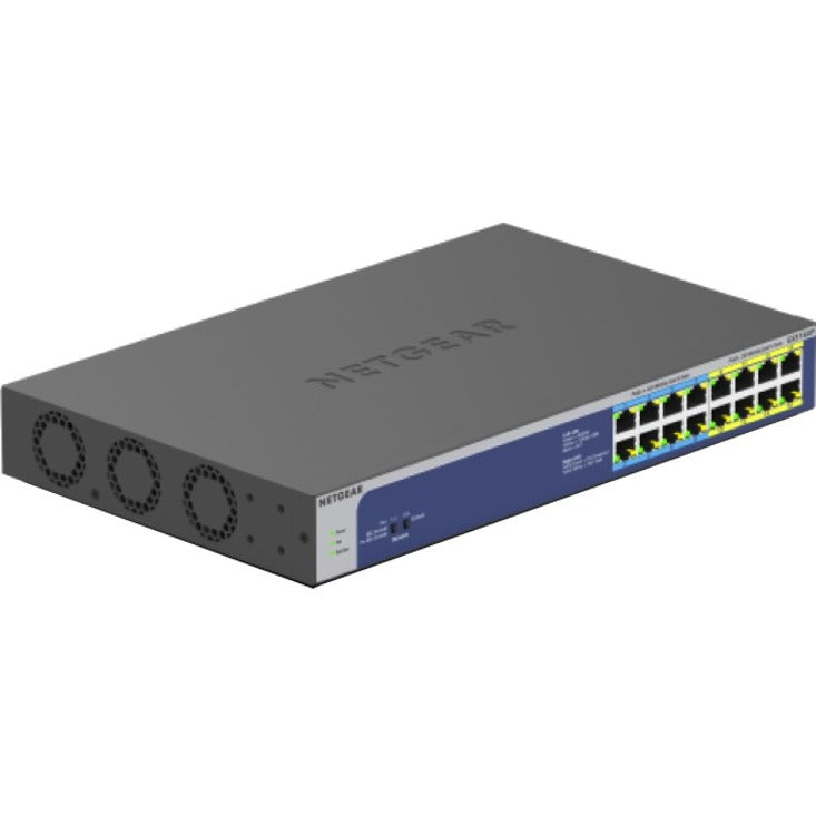 Netgear GS516UP 16-port Gigabit Ethernet switch with PoE++ capability shown in angled perspective view