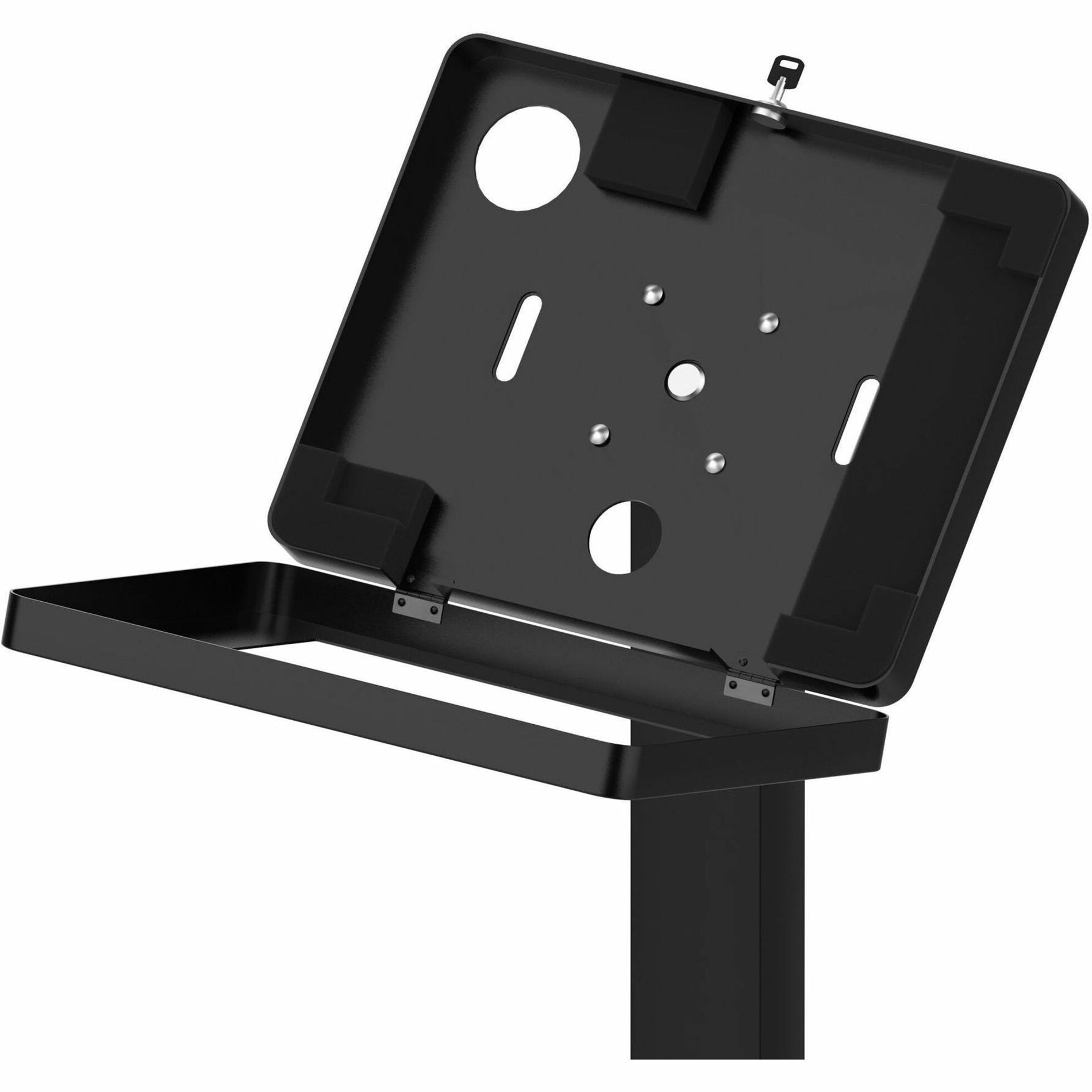 CTA Digital PAD-CHKB Support de sol premium à profil mince avec enceinte de sécurité (Noir) Résistant aux rayures Rotation à 360° Robuste Base lestée Antivol Gestion des câbles