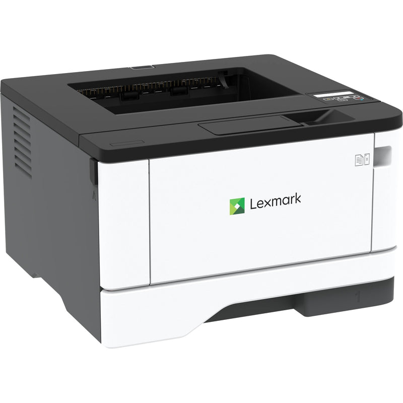 Three-quarter view of Lexmark MS431DN printer emphasizing paper handling features