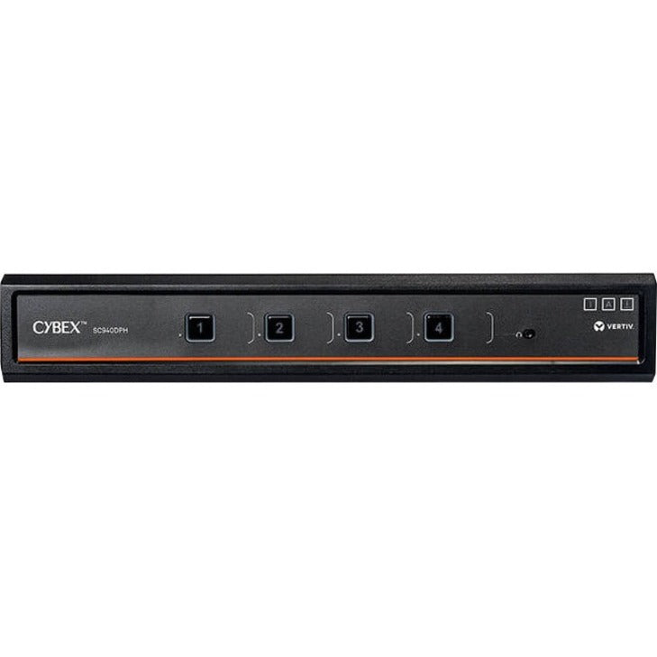 Front view of Cybex SC940DPHC secure KVM switch showing four numbered selection buttons and status indicators