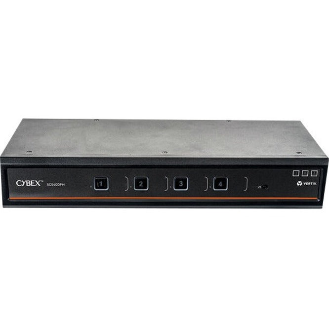 Side angle view of Cybex SC940DPHC KVM switch showing sturdy metal construction and profile design