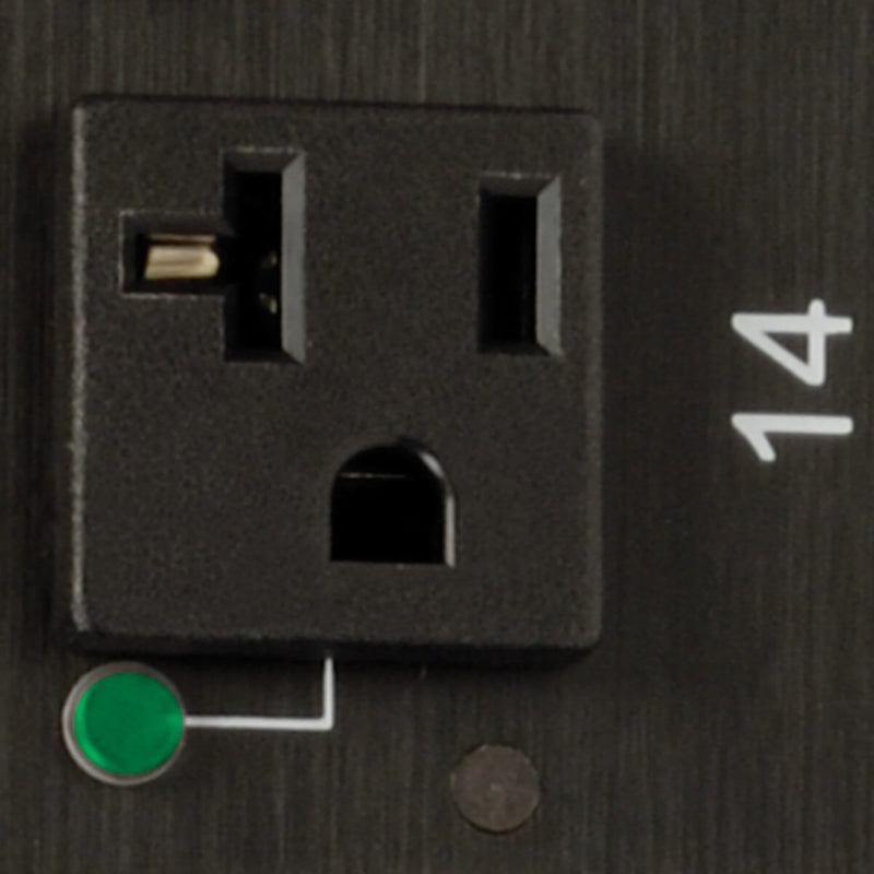 Close-up of individual PDU outlet with status indicator and numbering