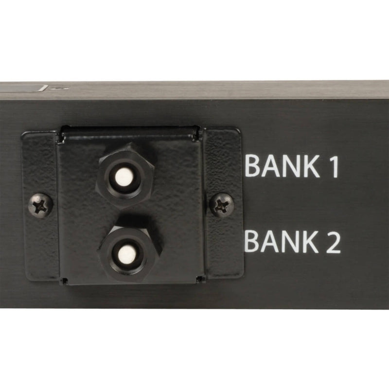 Close-up of dual bank power distribution system with labels