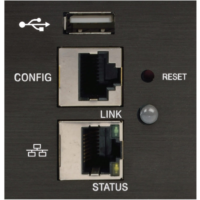 Close-up of network configuration interface showing ports and status indicators