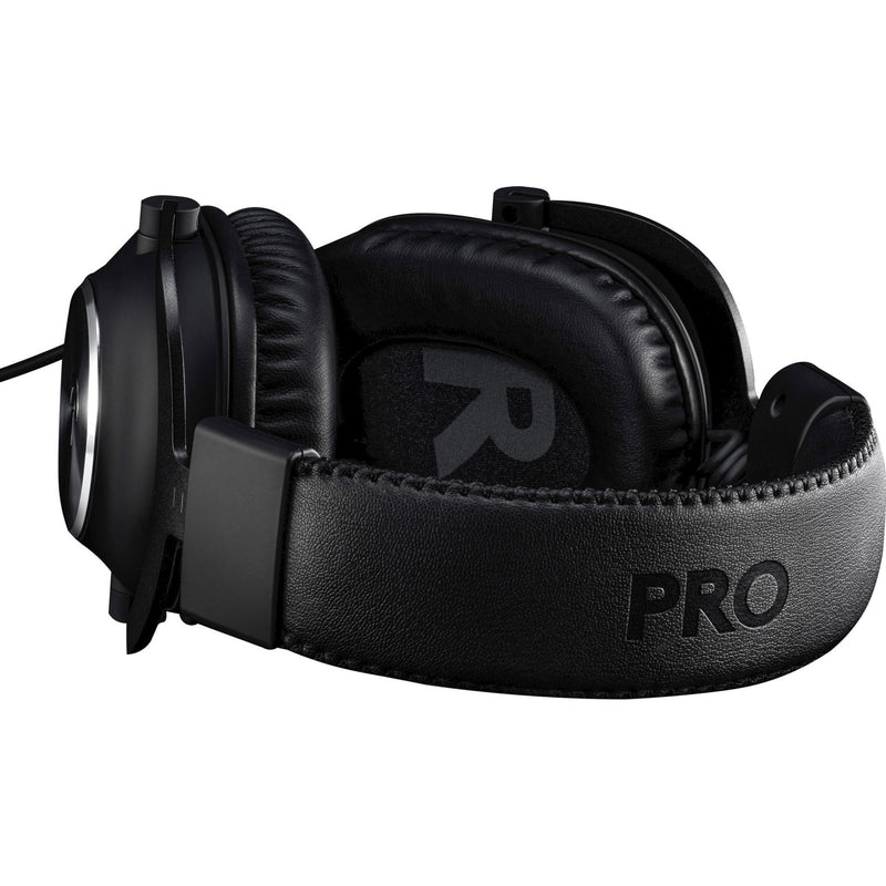 Close-up view of Logitech PRO X Wireless Gaming Headset headband showing PRO branding and premium materials