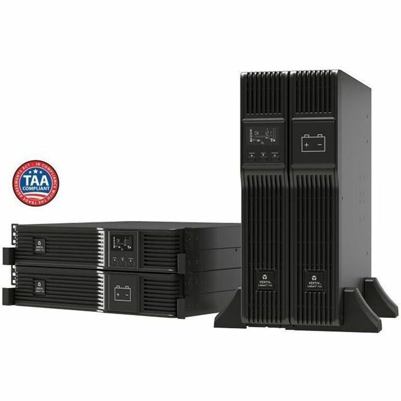 Vertiv Liebert PSI5 1500VA UPS shown in both rack-mount and tower configurations with TAA compliance badge