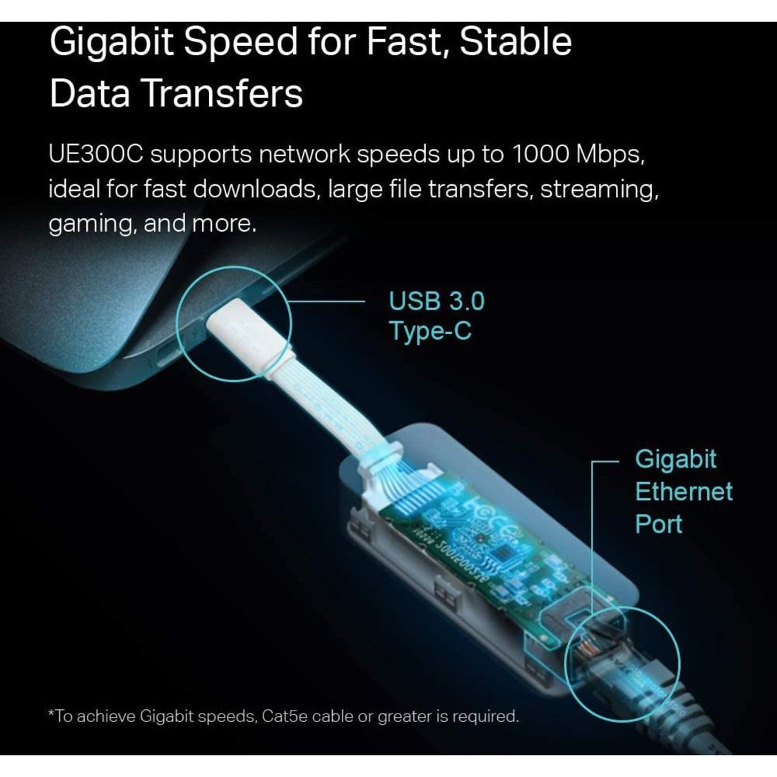TP-Link UE300C USB Type-C till RJ45 Gigabit Ethernet nätverksadapter Plugga in och Spela 1000 MB/s Dataöverföringshastighet