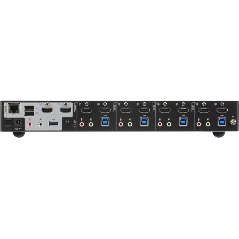 Rear view of ATEN CS1844 showing all connection ports including HDMI, USB, and audio interfaces