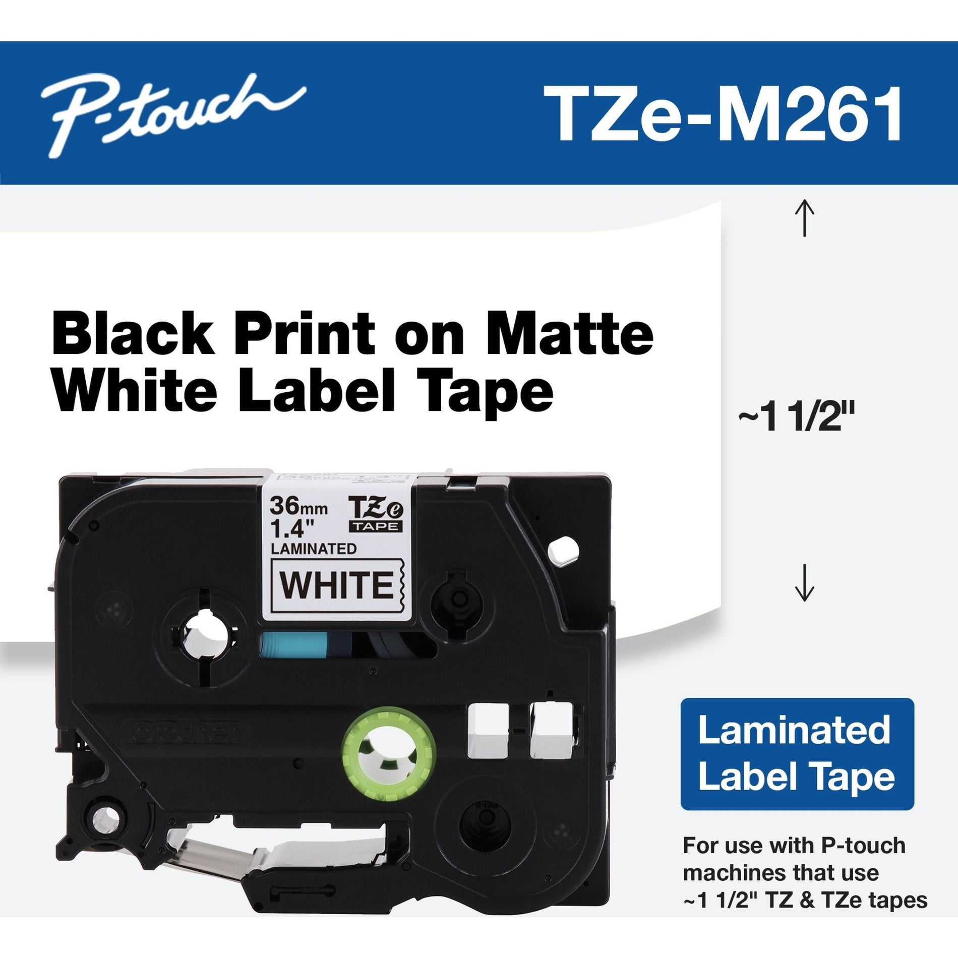 Brother TZEM261 P-touch TZe Label Tape, 1 27/64" - Rectangle, Black on Matte White