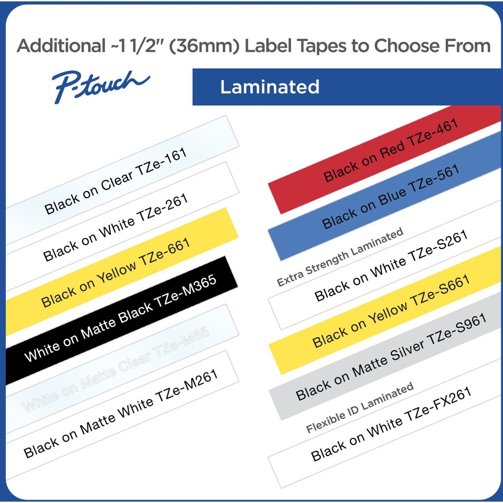 Brother TZEM261 P-touch TZe Label Tape, 1 27/64" - Rectangle, Black on Matte White