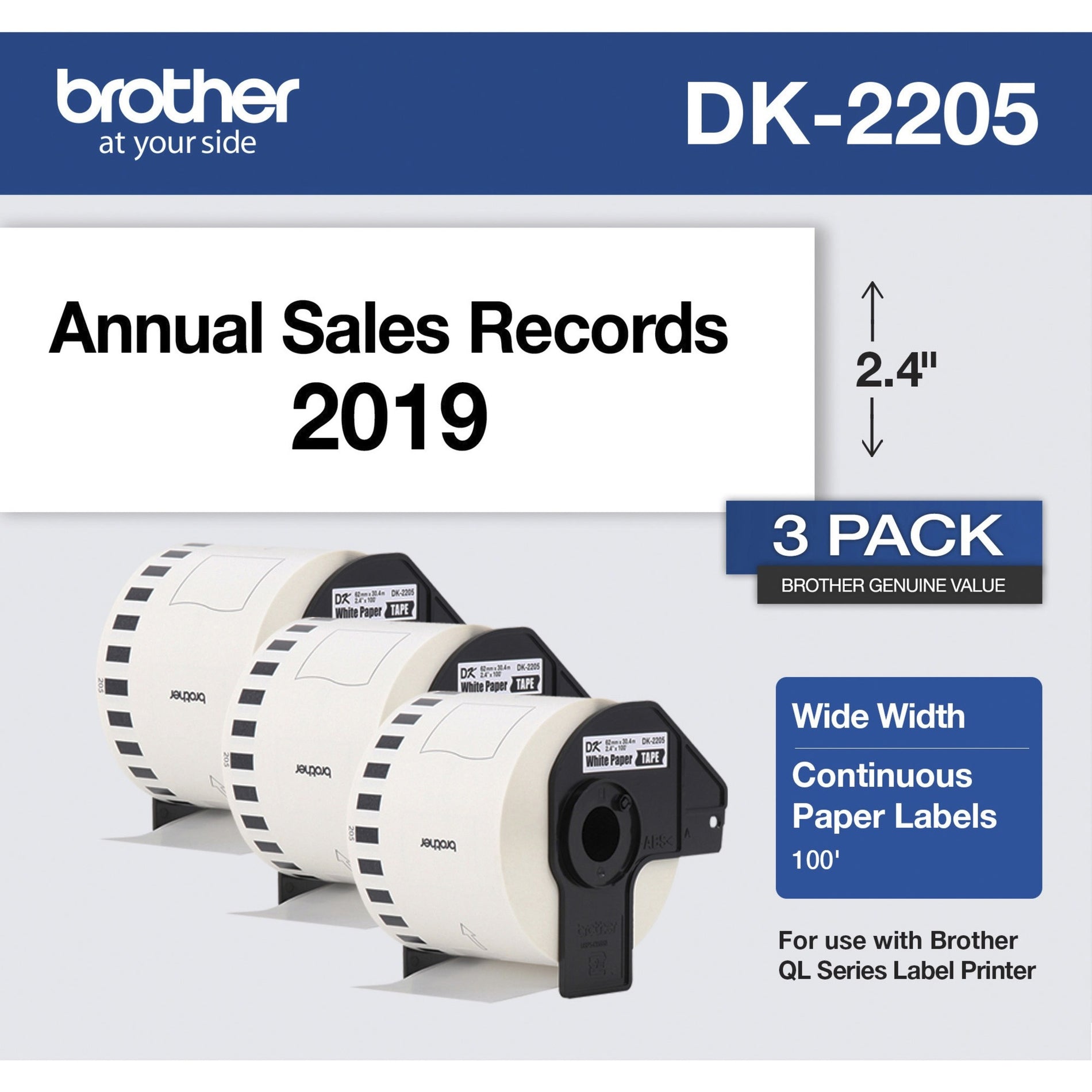 Brother DK22053PK DK Multipurpose Label Coated Paper Schwarz auf Weiß 3/Rolle