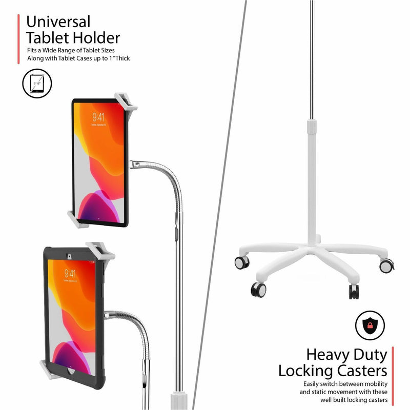 Universal tablet holder demonstration with locking caster system for medical environments