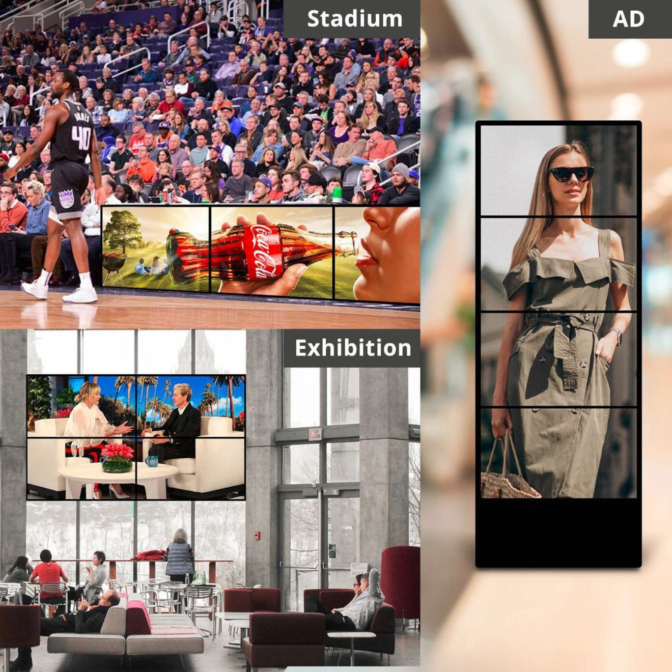 Multiple video wall applications showing sports, exhibition, and advertising displays-alternate-image3