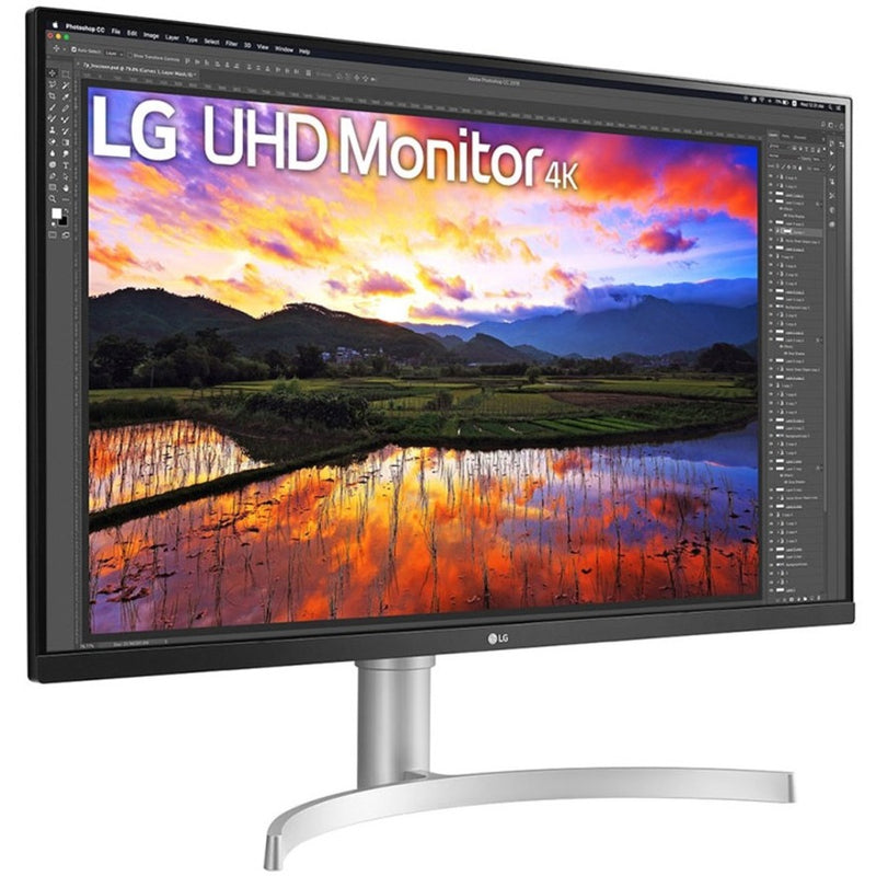 Angled view of LG 32BN67U-B monitor emphasizing slim design and premium finish