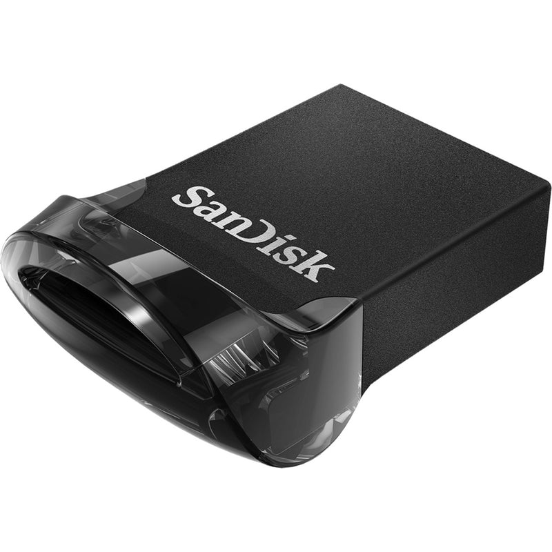 Side view of SanDisk Ultra Fit USB drive showcasing its compact profile and branding