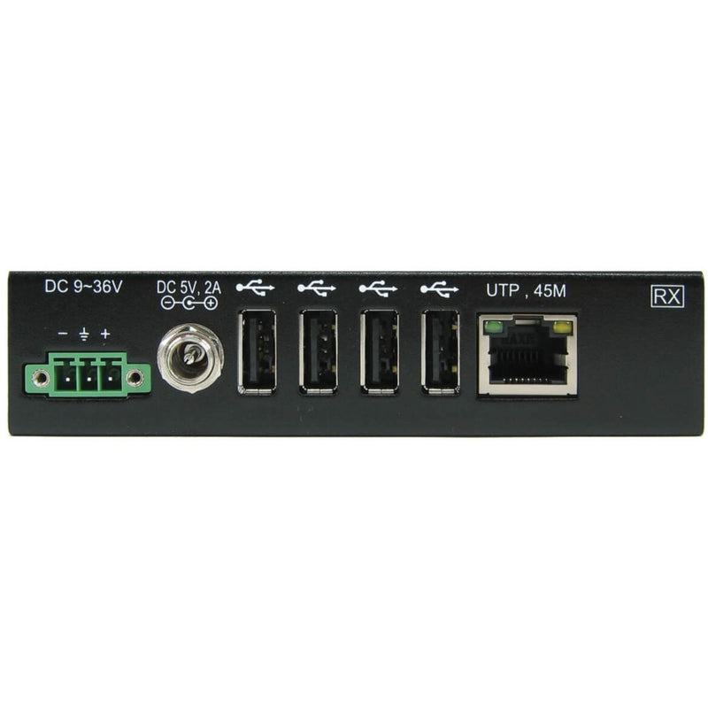 Detailed view of receiver unit ports showing USB, network, and power connections