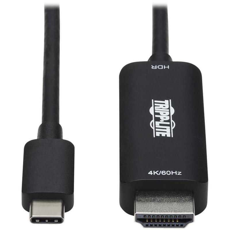 Close-up view of USB-C and HDMI connectors on Tripp Lite U444-006-HDR2BE adapter cable showing 4K/60Hz labeling