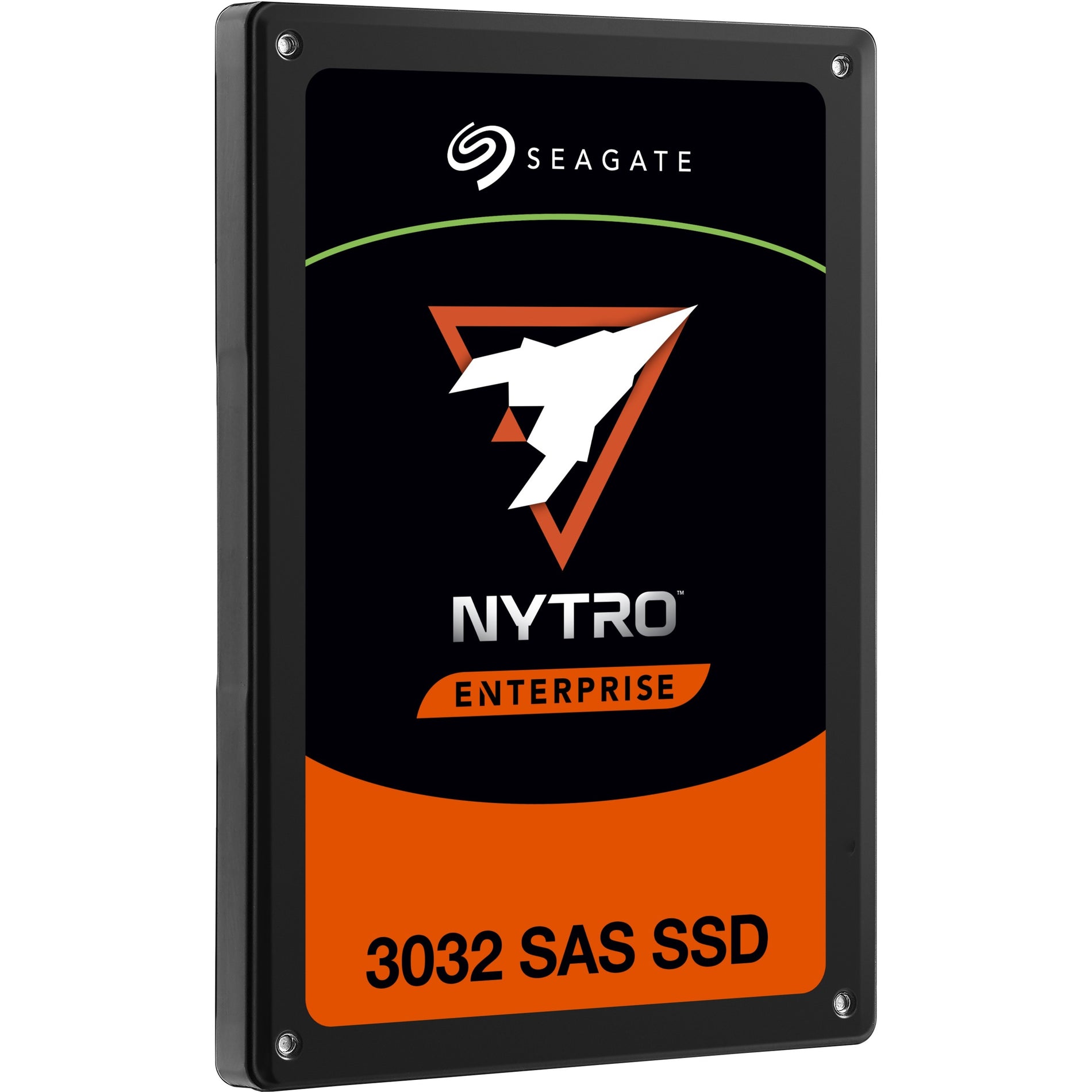 Angled side view of Seagate Nytro 3032 SAS SSD showing slim profile and enterprise-grade construction-alternate-image2