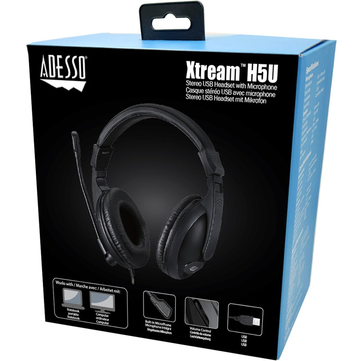 Adesso XTREAM H5U Xtream H5U Cuffia multimediale USB stereo con microfono microfono regolabile a canna plug and play