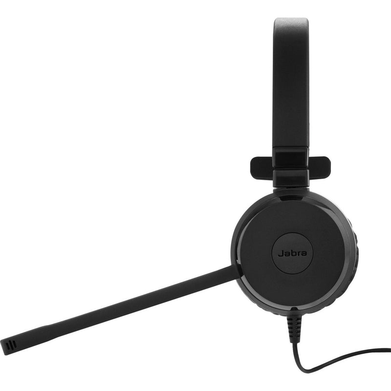 Close-up of Jabra EVOLVE 30 II headset ear cup showing integrated controls and Jabra branding