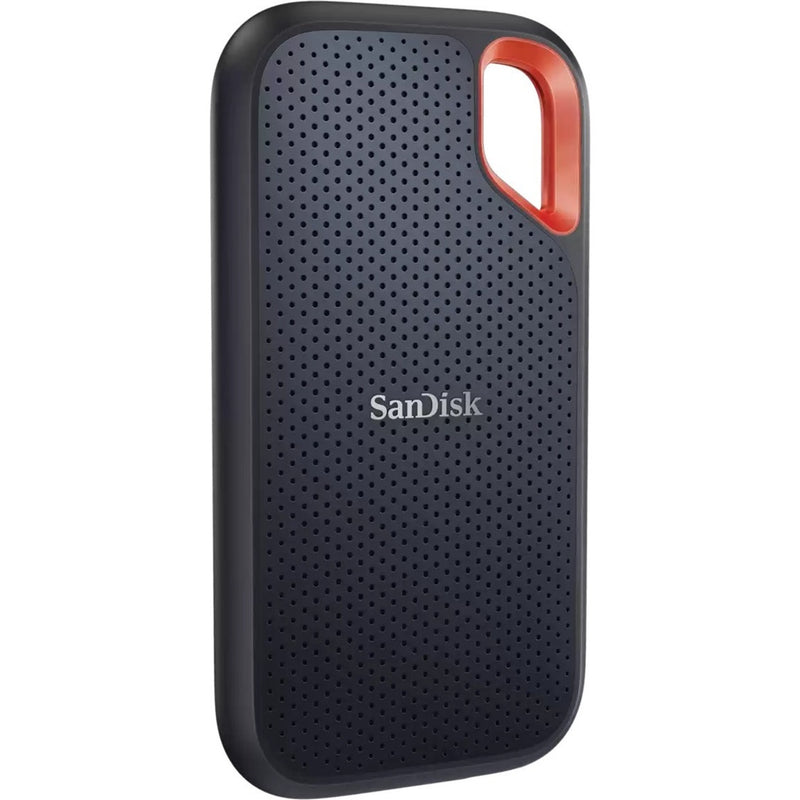 Side view of SanDisk Extreme Portable SSD emphasizing its slim profile and durable construction