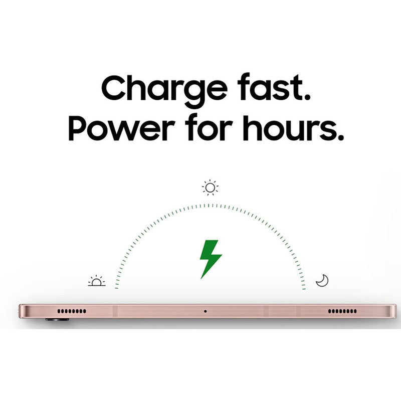 Illustration showing Galaxy Tab S7's fast charging and battery life features