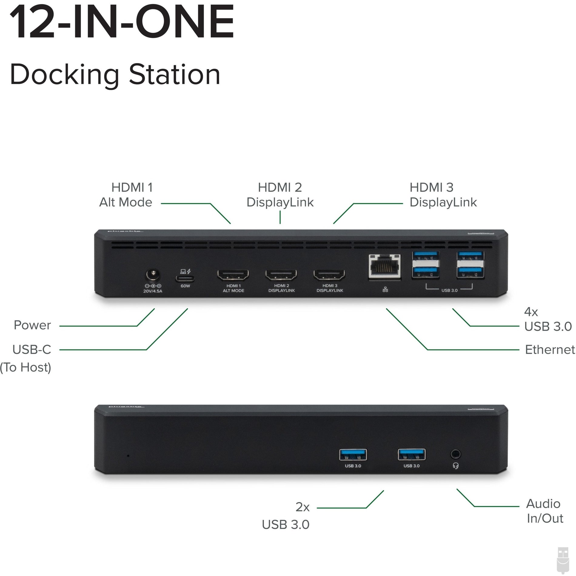 Plugable UD-3900PDZ USB-C Dreifach-HDMI Display Docking Station Laptop-Ladung Thunderbolt 3 oder USB C Dock Kompatibel mit Windows und Mac Systemen