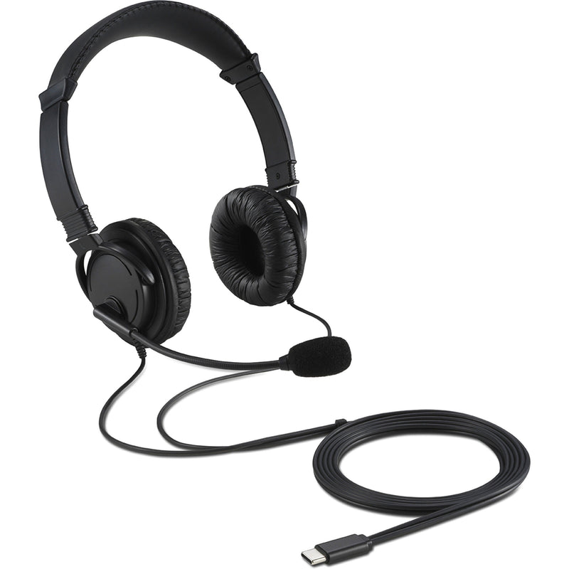 Angled view of Kensington headset highlighting the long cable and adjustable design